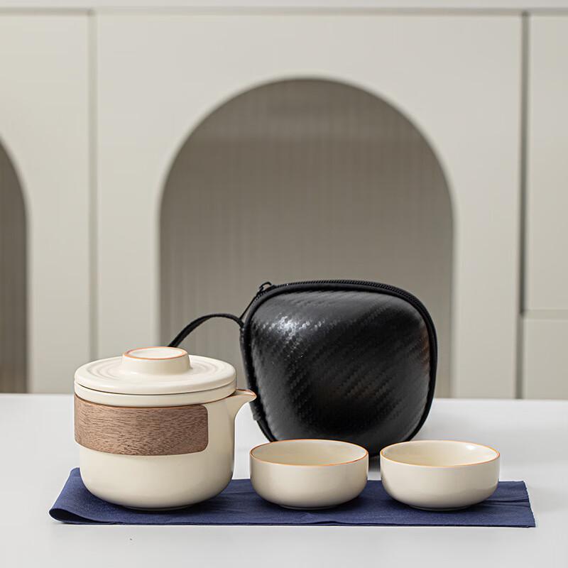 TLAKEHO Matte Ceramic Portable Travel Tea Set