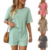 Women's Striped 2-Piece Outfit Summer Casual Loose Short Sleeve T-Shirt And Shorts Set Loungewear Tracksuit