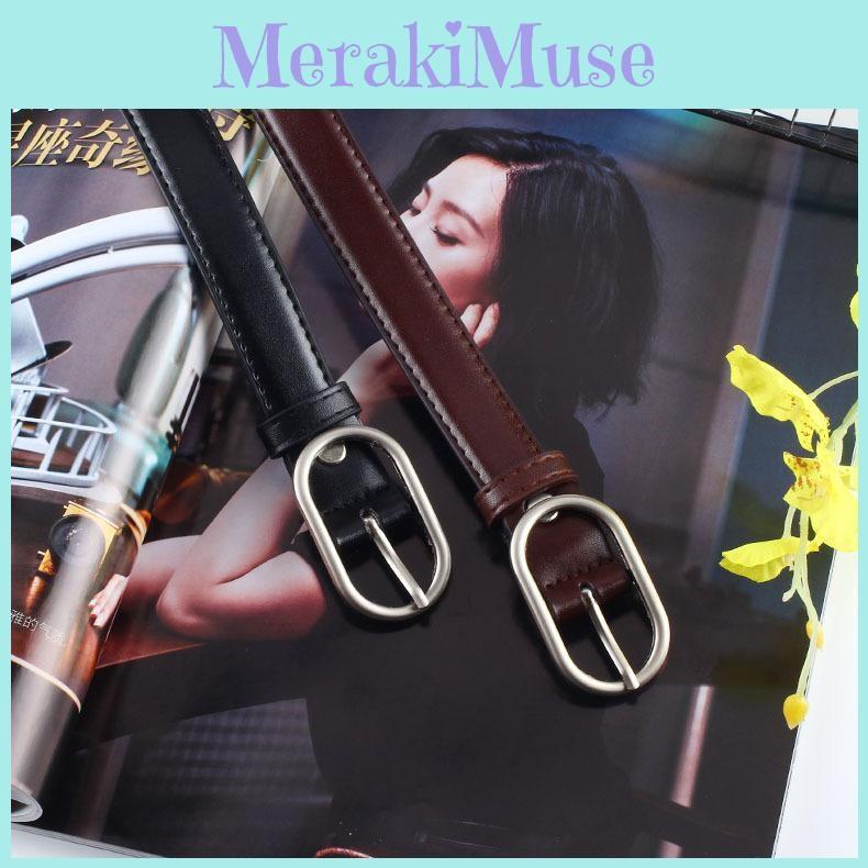 Color Simple Solid Oval Buckle Decoration Women Slim Waist Belt For Use Daily