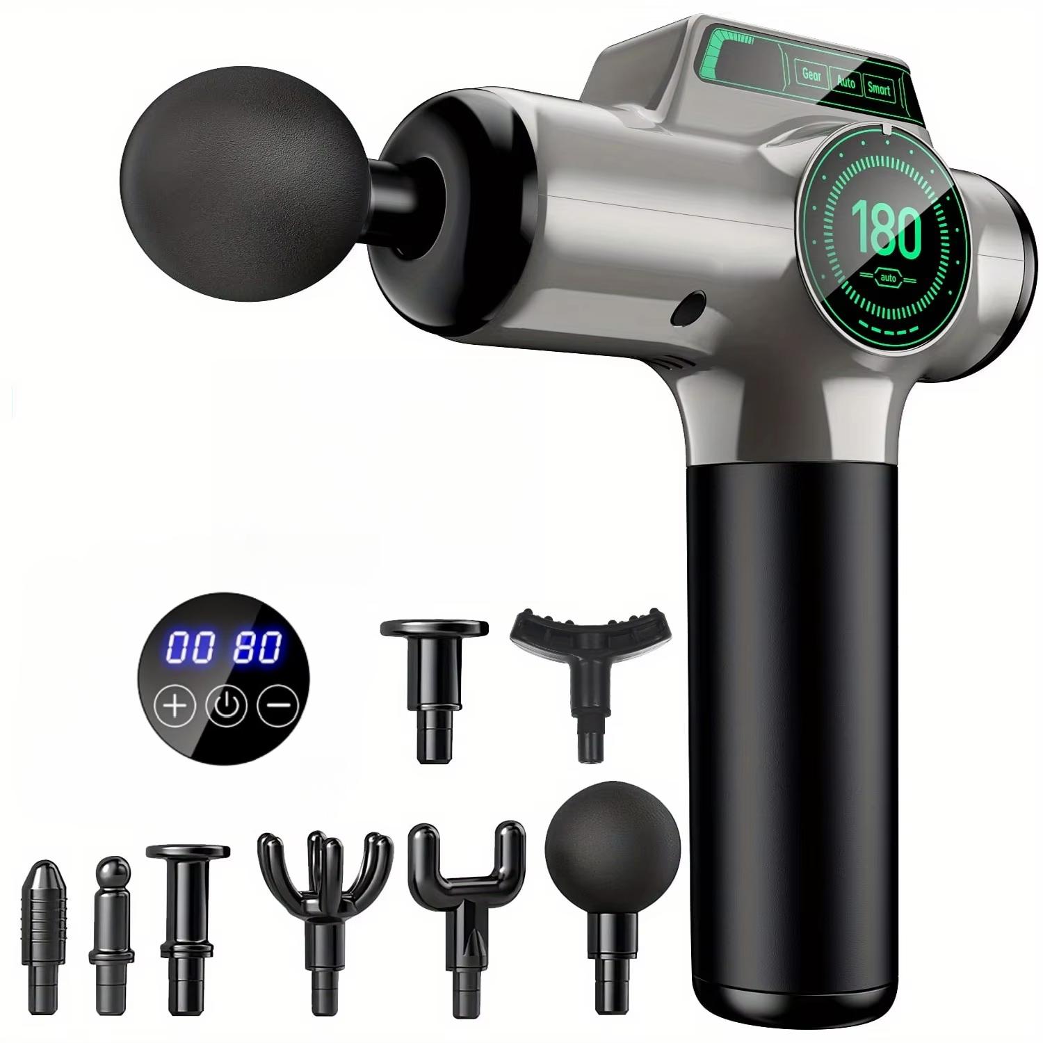 

Массажер с 99 скоростями для глубокого массажа с 8 насадками для расслабления мышц и снятия боли серебряный