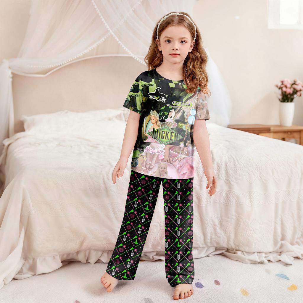 Children's Short-Sleeve Printed Two-Piece Pajama Set With T-Shirt And Pants