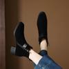 Krazing Pot Cow Suede Nubuck Round Toe Chunky Heels Chelsea Boots Size 43 Zipper Metal Flowers Women Platform Ankle Boots