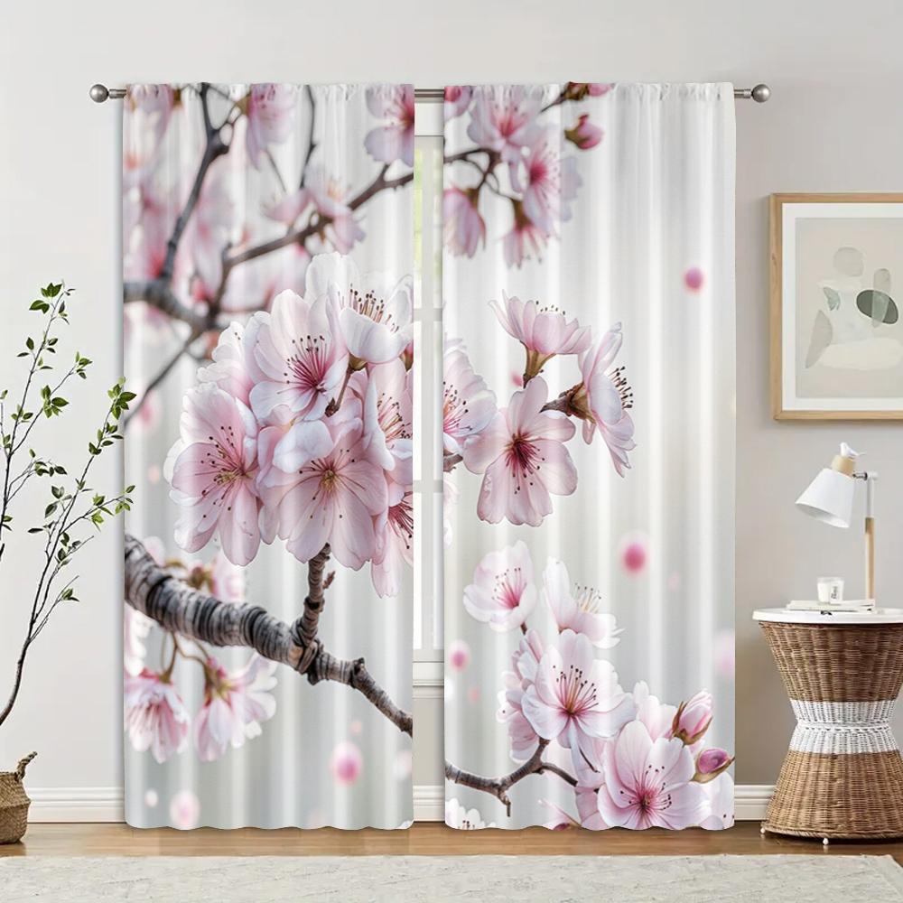 2pcs, Curtain Popular Watercolor Style Plum Blossom Versatile Fabric (without rod) Holiday Ldeal for Bedroom and Various Room