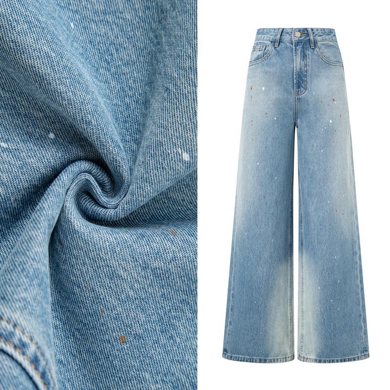 

European Style Gradient Wash Wide Leg Jeans - Irregular Texture, Ink Splatter Design for Women XL
