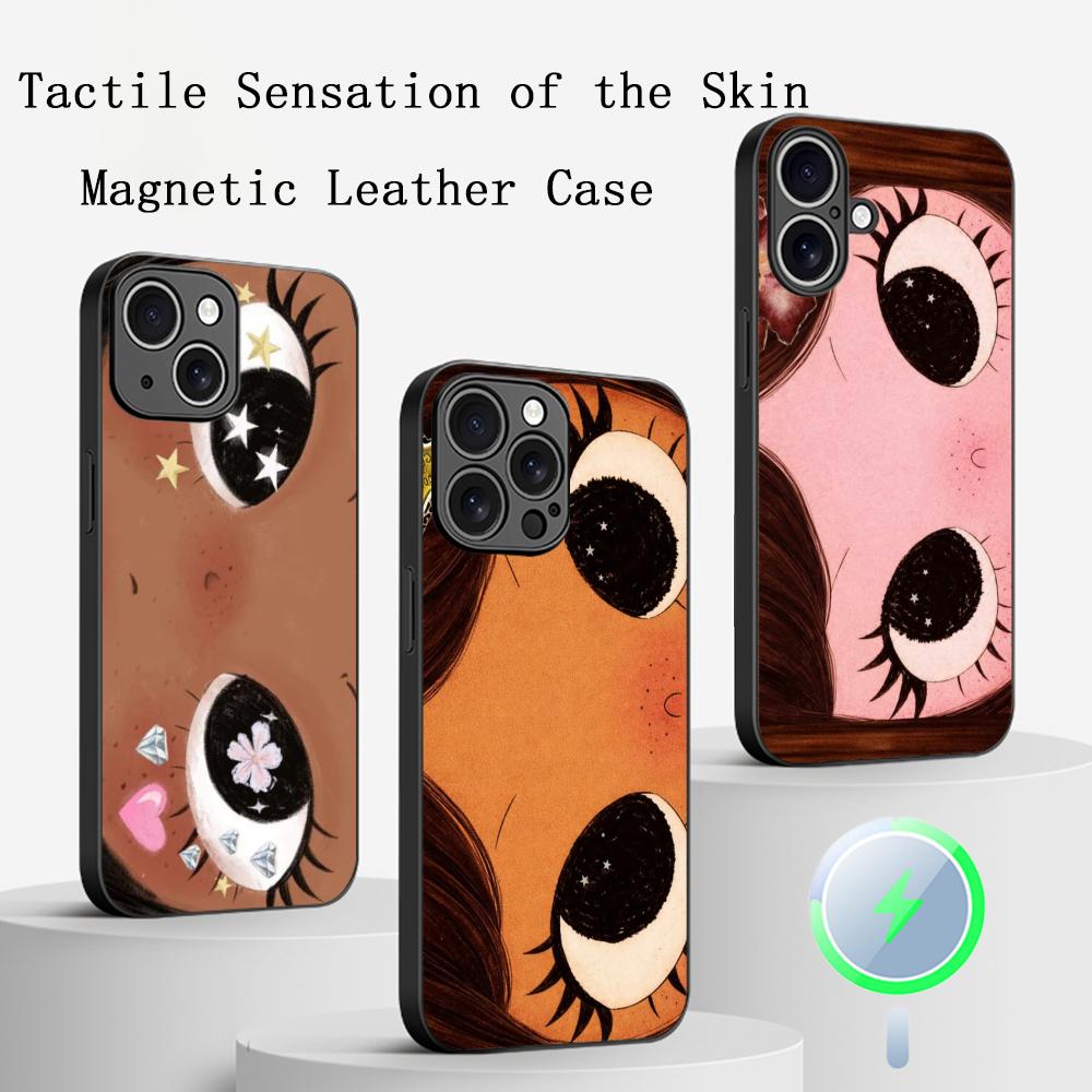 Big-eyed cute girl cartoon design Phone Case For iPhone 16 15 14 13 12 11 Plus Pro Max High-end Luxury Magsafe Sheepskin