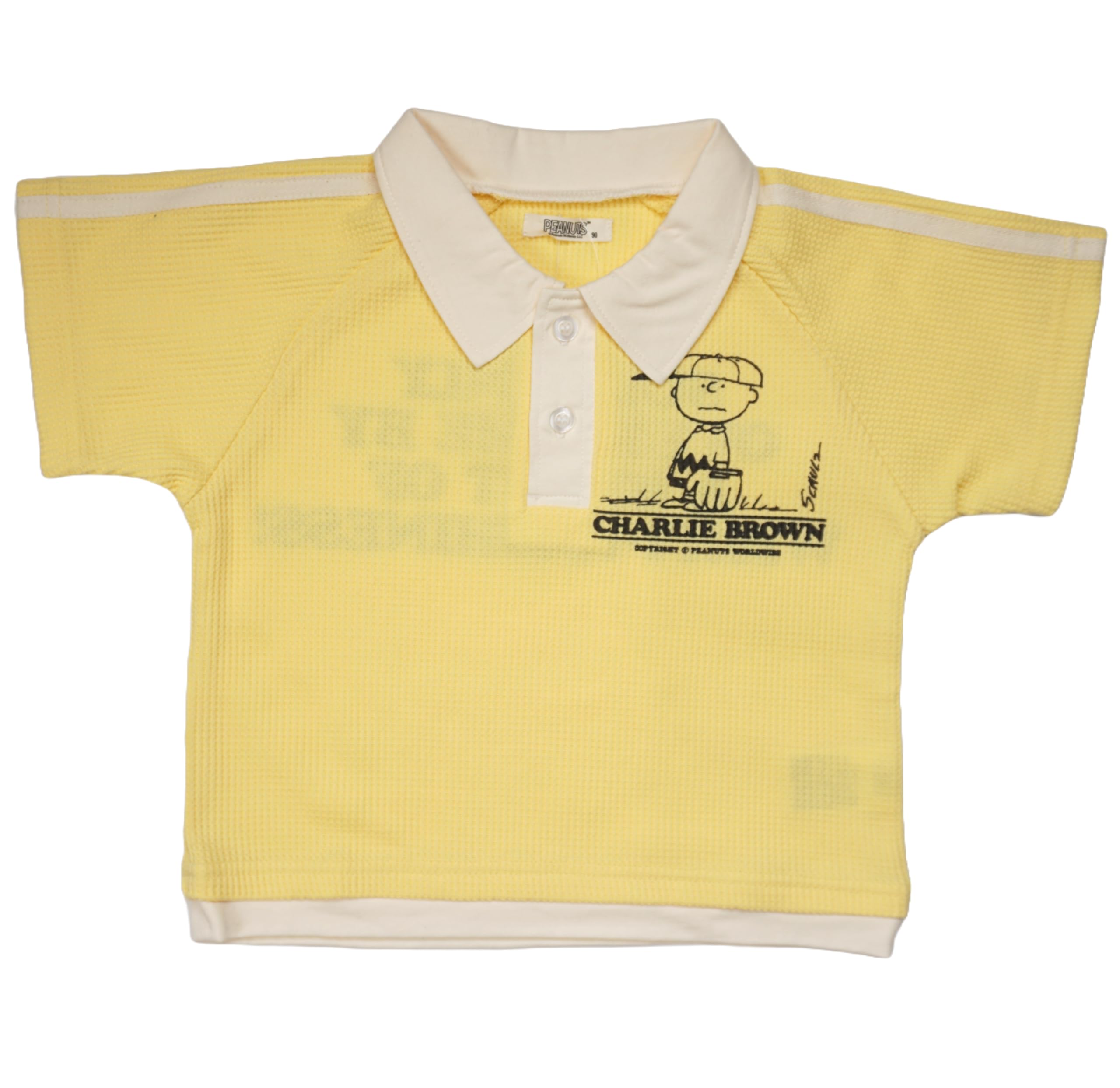 

Casual Snoopy Short Sleeve Polo Shirt Waffle Clothing Boys Girls Yellow [Takihyo] Children s