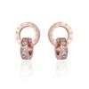 Rose Gold Titanium Steel Diamond Stud & Double Ring Dangle Earrings for Women