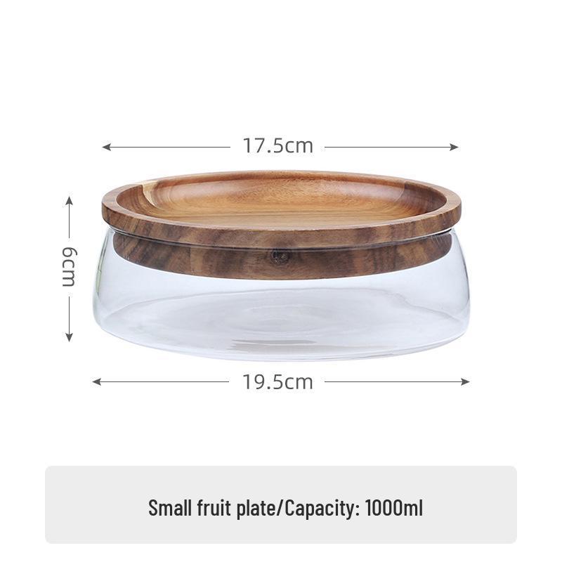 Acacia Wood Double-Layer Candy Bowl with Glass Lid for Living Room Coffee Table