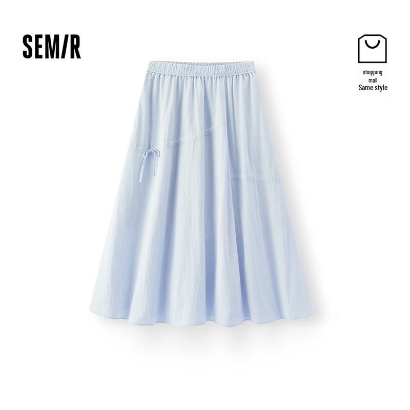 Semir Women s Bowknot Drawstring Elastic Waist A-Line Midi Skirt L