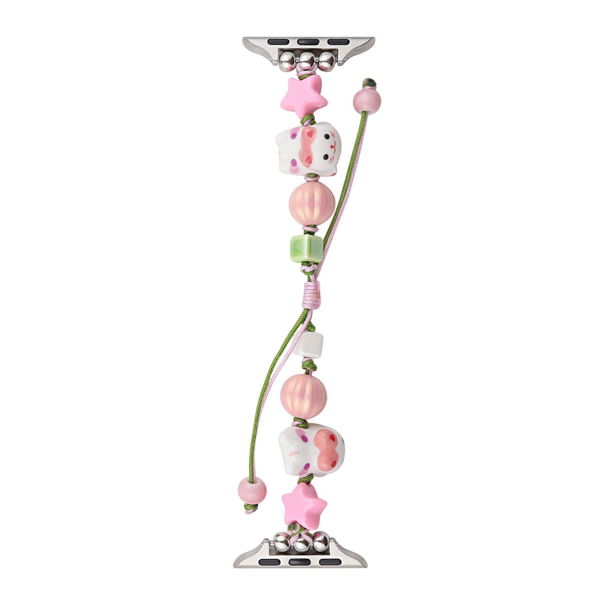 

For Apple Watch 10 46mm/Ultra 2/Ultra 49mm/9 8 7 45mm/SE (2023) SE (2022) SE 6 5 4 44mm/3 2 1 42mm Strap Ceramic Beads Bracelet Pink