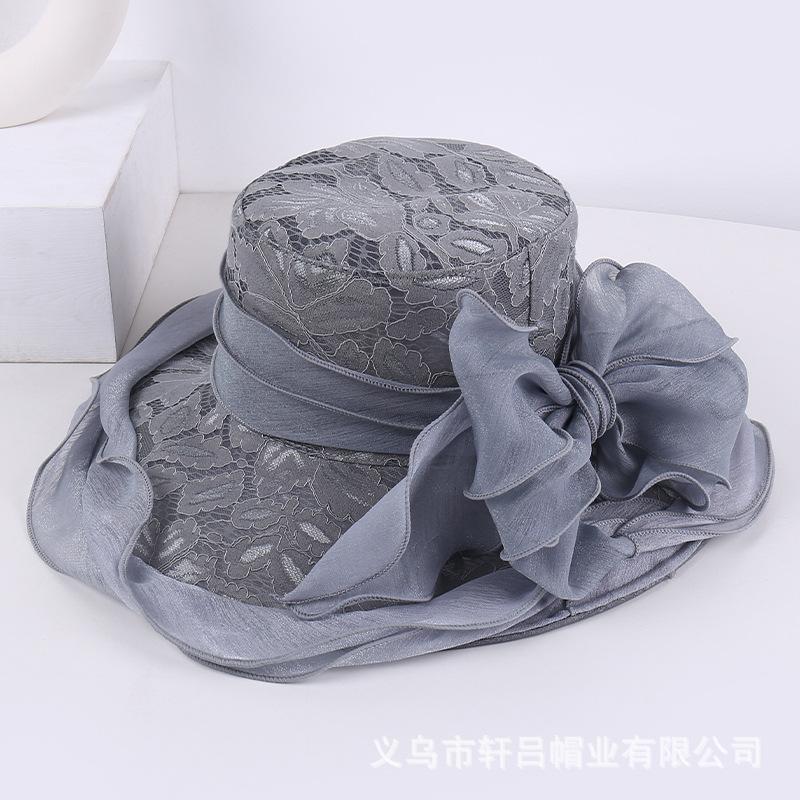European and American breathable bucket hat fashion lace sun hat women's summer thin foldable mesh flower big brim top hat