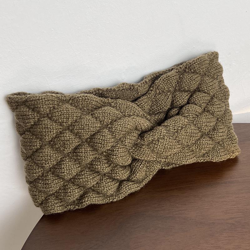 Woolen Criss-Cross Argyle Headband: Wide Warm Winter Hair Accessory