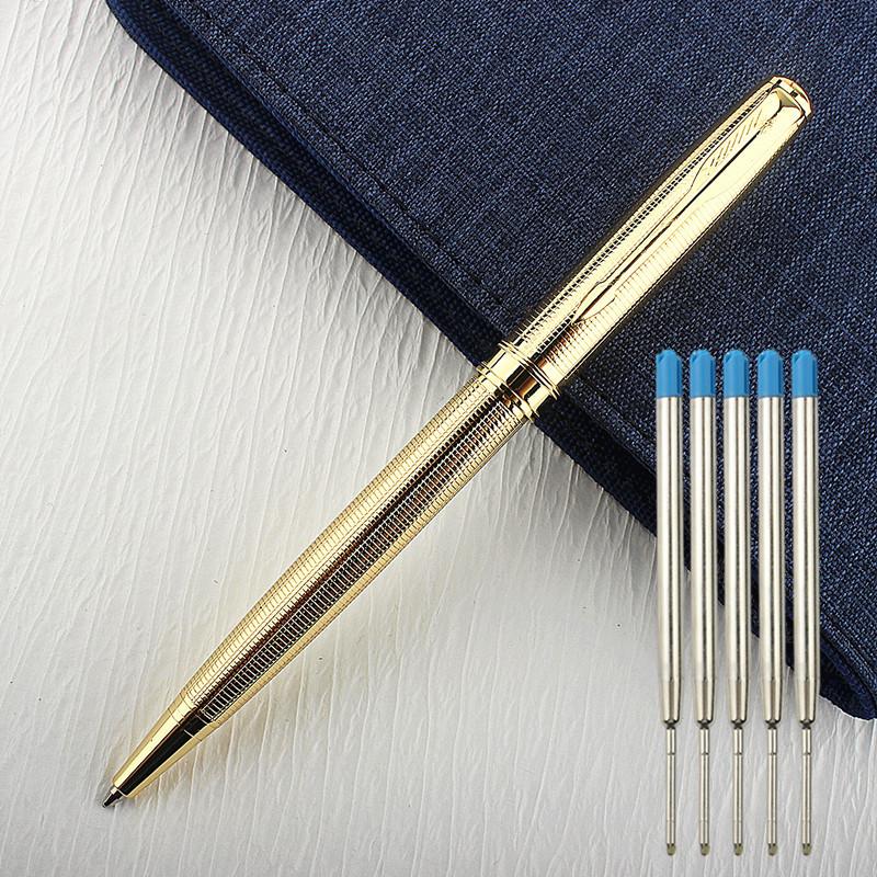 Luxury Metal Ballpoint Pen Stainless Steel Golden Trim Gift Writing Stationery Office School Supplies