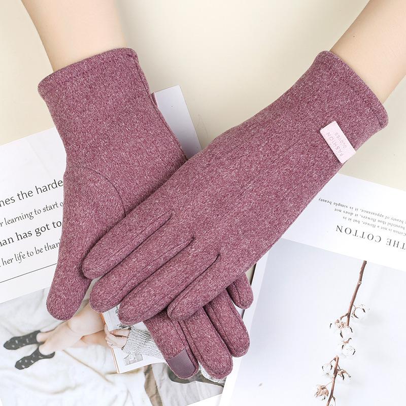 Warm Gloves for Women Rabbit Fleece Cute Bow Thickened Plush Windproof Riding Touch Screen Autumn and Winter Gloves