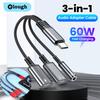 Adaptateur de charge rapide 3 en 1 PD 60W pour iPhone 16 15 Samsung Type C vers Double Type C / Prise jack audio 3,5 mm Câble adaptateur Adaptateur casque