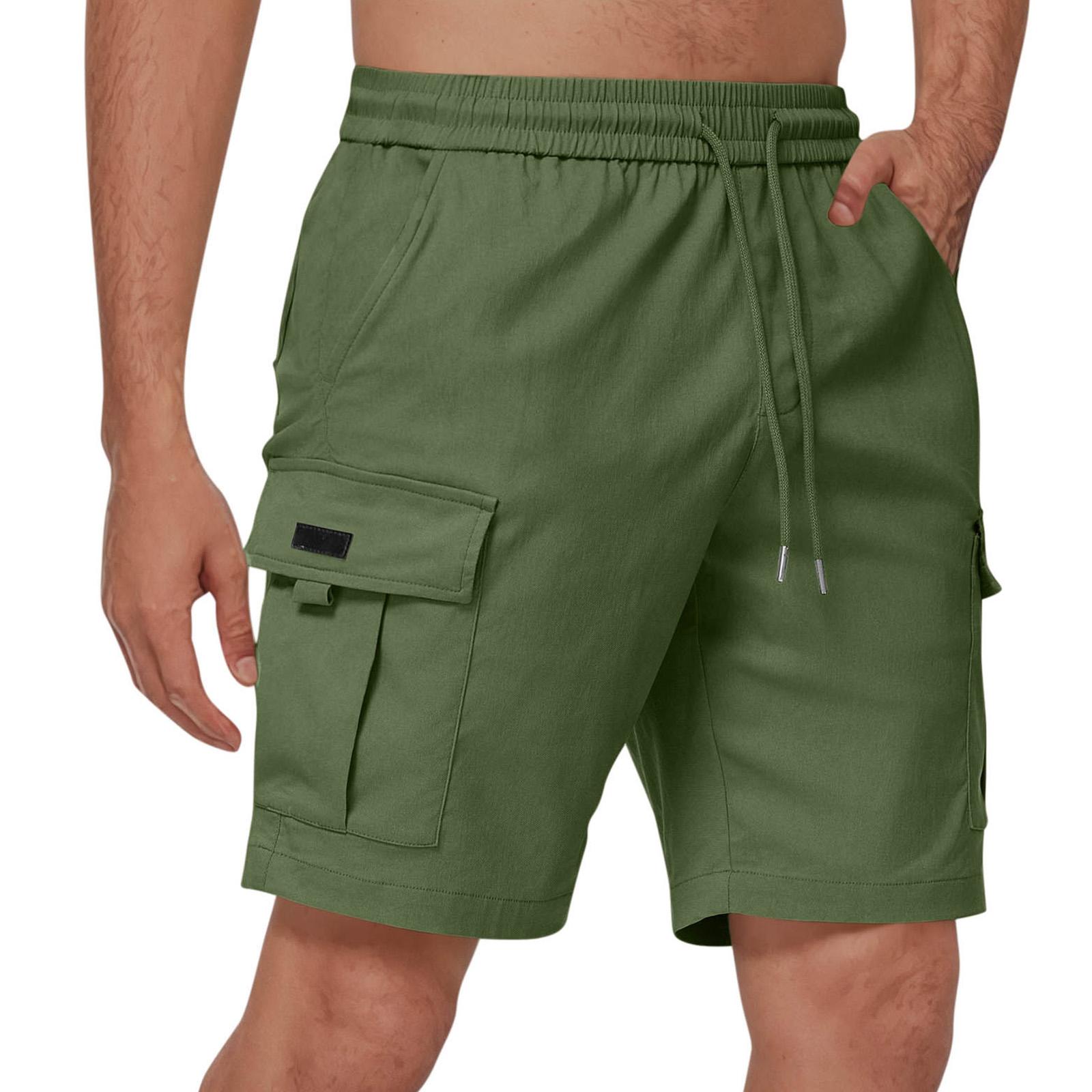 

Men s Loose Linen-Cotton Drawstring Shorts L армия зеленый