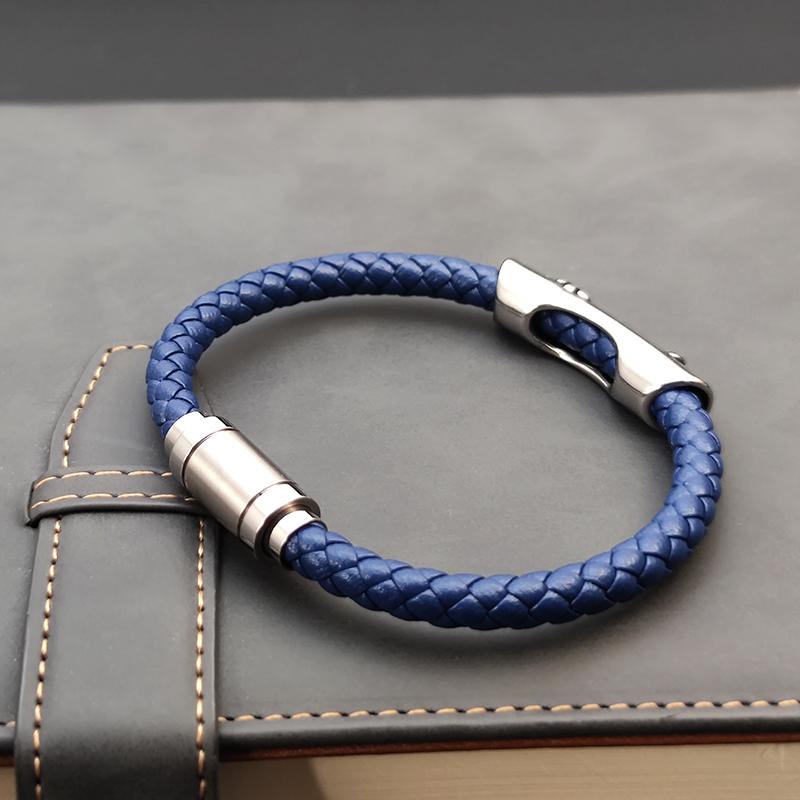 Fashion Men Cross Bracelet Hand Homme Bracelets Woven Blue Hand Jewelry for Stainless Steel Magnet Clasp Leather Bangles Gift