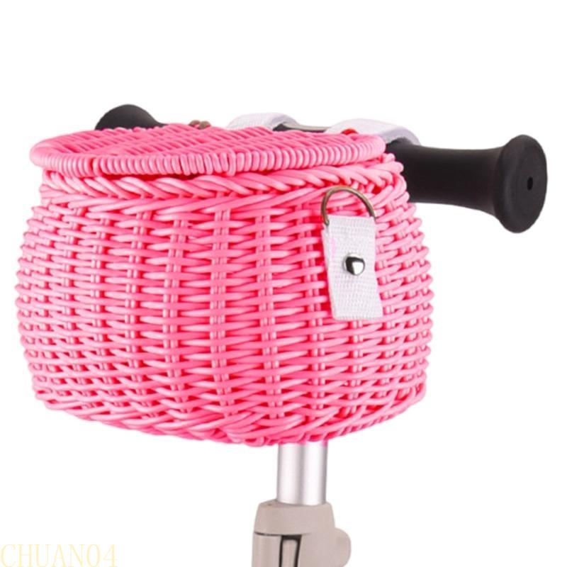 A1A2 Childrens Bicycles Front Basket Wovens Plastic Bikes Baskets with Belt and Lid Handlebars Storage Container