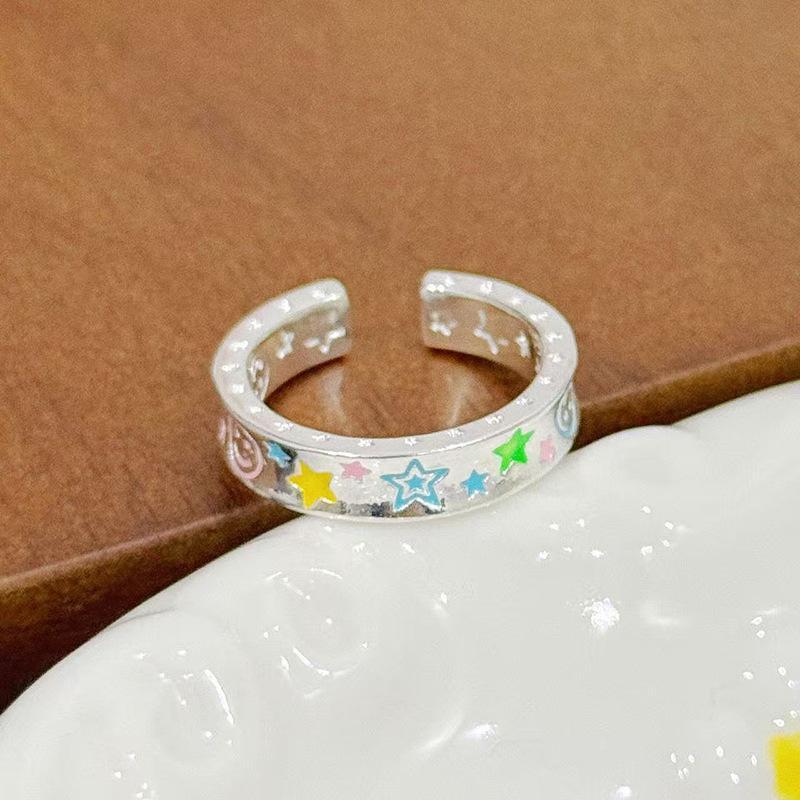 Dopamine Color Enamel Star Ring, Female Stacked Wearing Simple Open Ring, Niche High-End Index Finger Ring