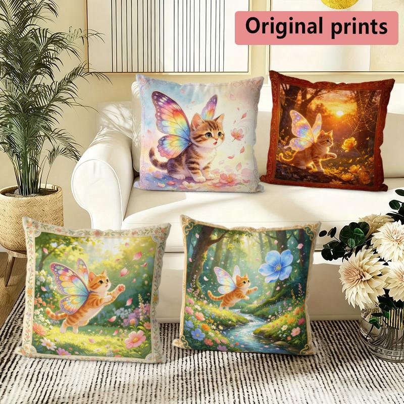 Fairy Kitten Forest Sunset Square Throw Pillow Covers Pattern Cushion Cover Suitable For Sofa Bedroom Car Pillow Cover