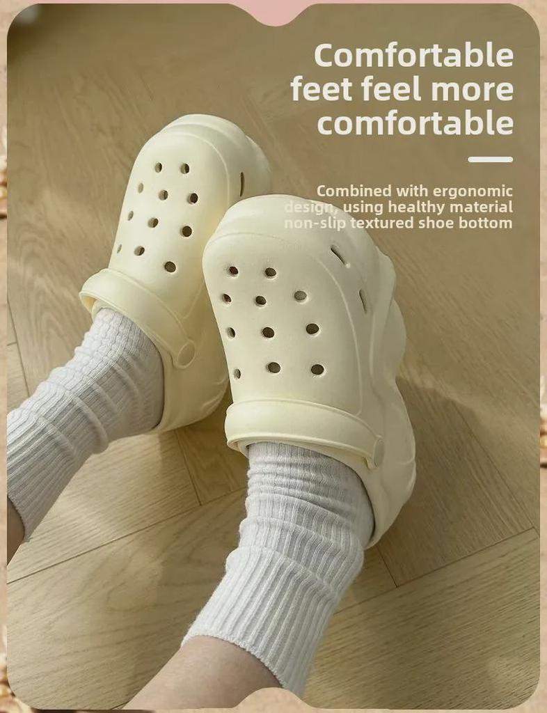 Damesandaler med tykk såle i EVA: Høydeøkende, sklisikre sko med deodoranthull for utendørs fritidsbruk