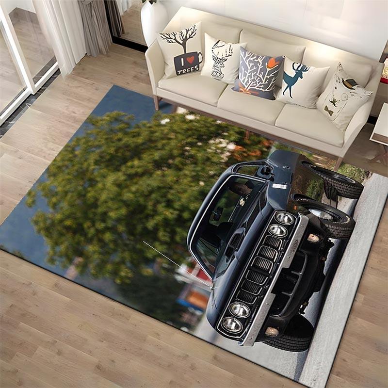 Vintage Black Classic Muscle Car with Retro Design Outdoors Landscape Print Suitable for use as an anti-slip1 for1room and bedroom sofas