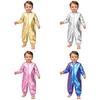 Complete Baby Party Jumpsuit: Metallic Romper with Easy Front Zipper, Round Neck Long Sleeve for Boys Girls Theme Photo Shoot