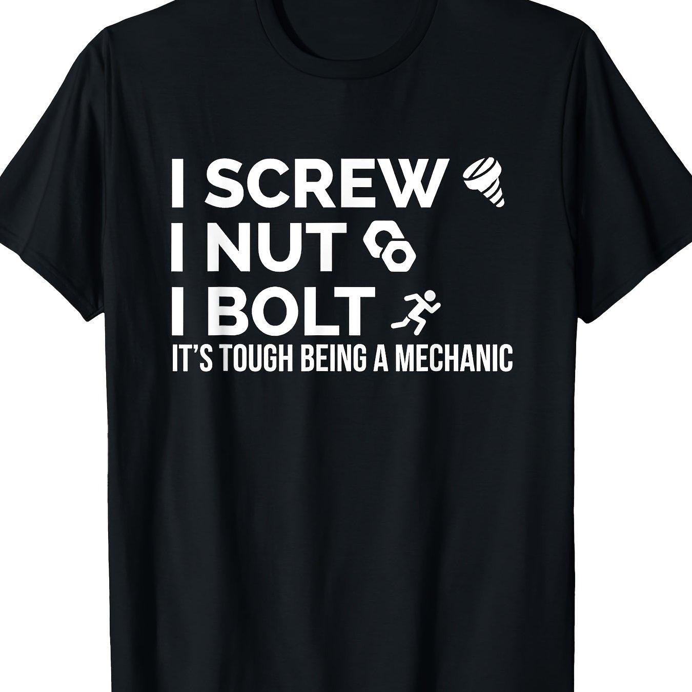 Механик Смешная футболка с принтом «Я Винт Я Гайка Я Болт» Повседневная хлопковая футболка с коротким рукавом и круглым вырезом для мужчин S