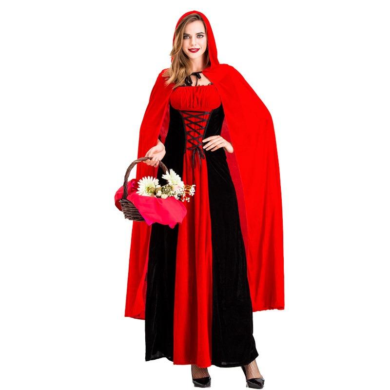 New Halloween costume, nightclub queen vampire costume, red and black with cape Little Red Riding Hood costume