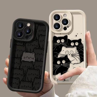 Funny Black Cartoon Cat Phone Case For iPhone Apple 17 AIR 16 16E 11 12 13 14 15 XR Plus Pro Max DIY Case TPU Shockproof Cover