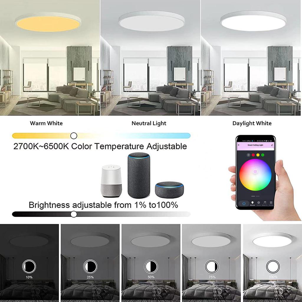 HomeKit Smart Ultra-Thin Ceiling Light with Siri Voice Control, WiFi Dimming & Color Adjustment