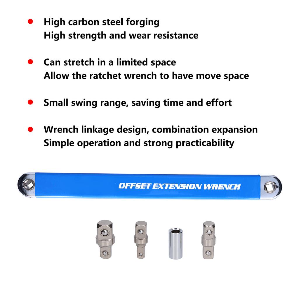 Wrench Extender with Adapters Extension Wrench Set High Carbon Steel Offset Ratchet Spanner Extender with Adapters Socket