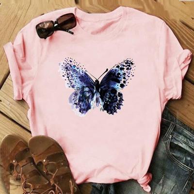 Borboleta Adorável Camiseta Top Moda Camiseta Anos 90 Doce Tendência Roupa Casual Manga Curta Mulher Estampa Dama Feminina Camiseta Gráfica