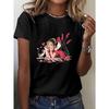 European Size Womens Cupid Printed T Shirt Fashion Short Sleeve Round Neck Casual Top Spring Summer Wear
