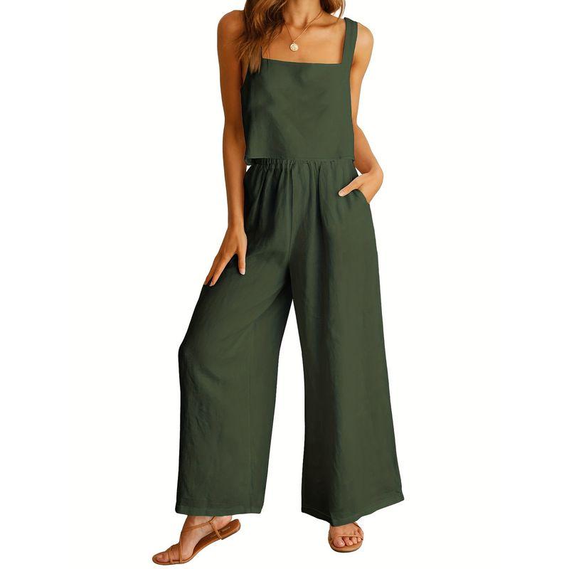 A Halter Top and Wide-Leg Pants Set Square Collar Cami Wide Leg Pants Two-piece Set