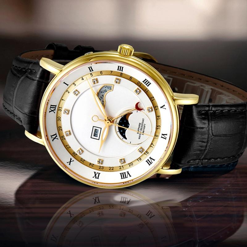 Custom Logo Private Label Watch Men Waterproof Chronograph Wrist Watch Luxury Quartz Sports Moon Phase Business Watches