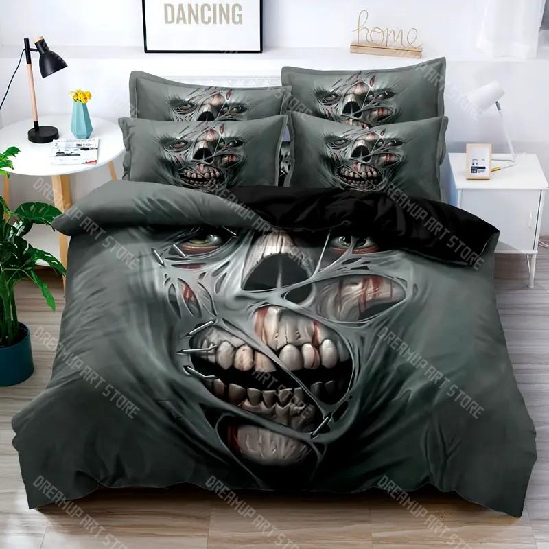 Halloween Quilt Cover Set Halloween Theme Comfortable Bedding Set Digital Print Plaid Pattern Cute Ghost Pumpkin One Quilt Cover