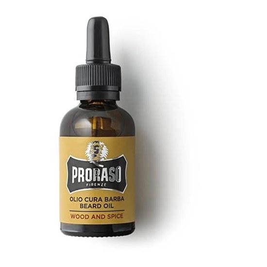 PRORASO Beard Oil Wood Spice aftershave treatment styling made Italy 30mL (x 1) softens protects long coarse beards scent softener men.
