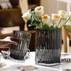 Vertical Grain Texture Glass Vase Hydroponics Plant Pots Table Decoration Flower Arrangement Floral Vases Room Aesthetic Decor