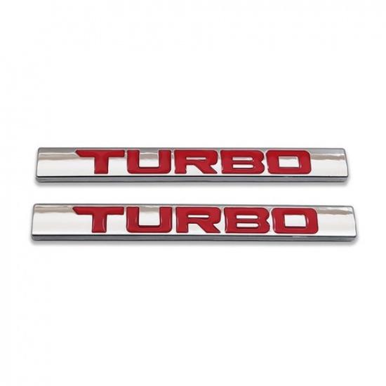 2x Chrome&Red Metal Turbo  Car Emblem Racing Sport Bagde Auto Sticker Decal