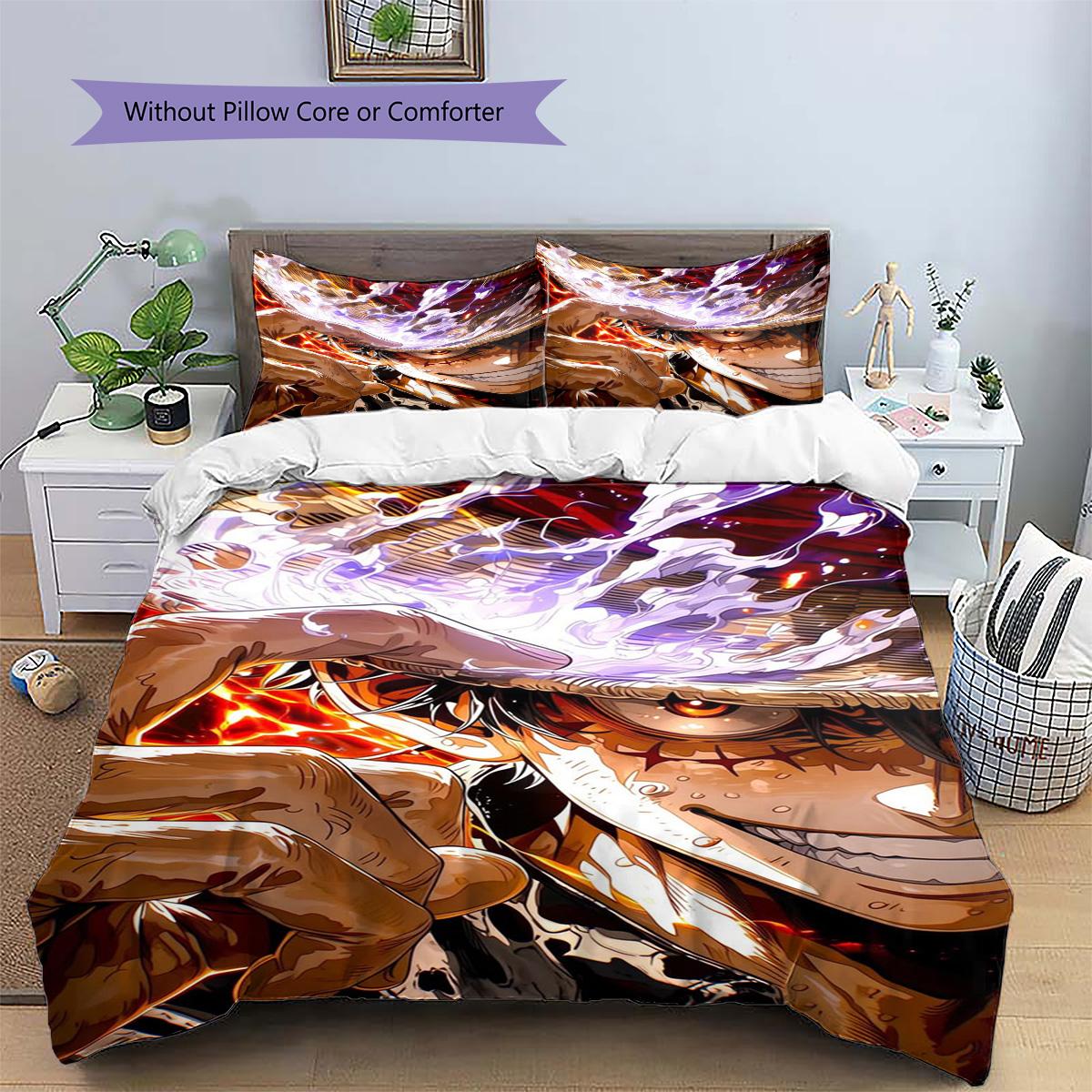 

Luffy Patterned Pillowcase & Duvet Cover Set Anime Aesthetic Themed Bedding for Bedroom Thoughtful Choice.-TING 135x200cm