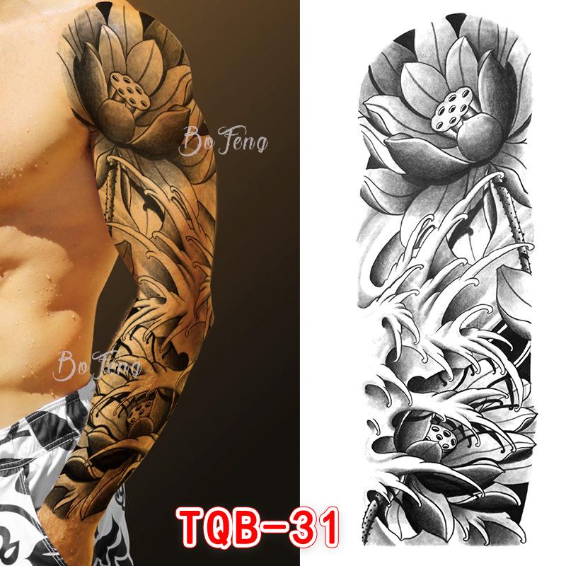 Waterproof Full Arm Floral Tattoo Stickers - Cross-Border Design for Europe & America