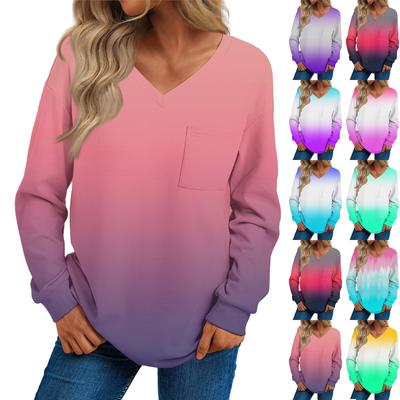 Women's Fashion Casual Long Sleeve Printed V- Neck Sweater Top