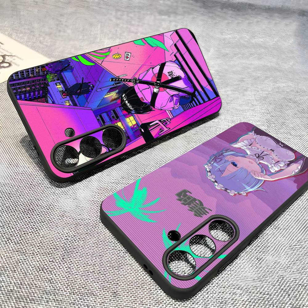 Vaporwave Glitch Anime Luxury Black Phone Case For Samsung Galaxy S23 S24 S25 Ultra S22 Plus S21