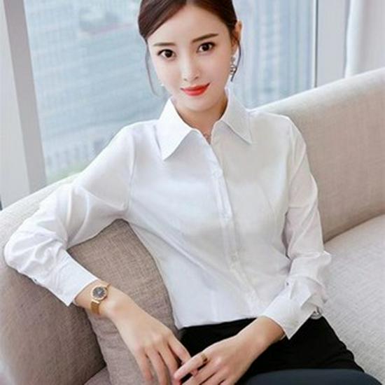 Korean Style Women's Long Sleeve White Blouse - Casual, Plus Size, Anti-Exposure Shirt