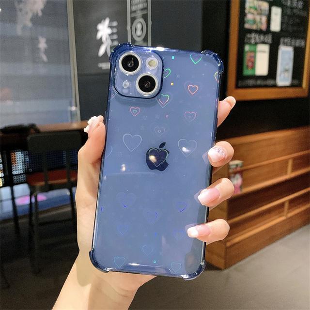 Luxury Reflective Holographic Love Heart Case For Iphone 13 12 11 Pro Max Mini Xs X Xr 7 8 Plus Se 2020 Soft Clear Buffer Cover