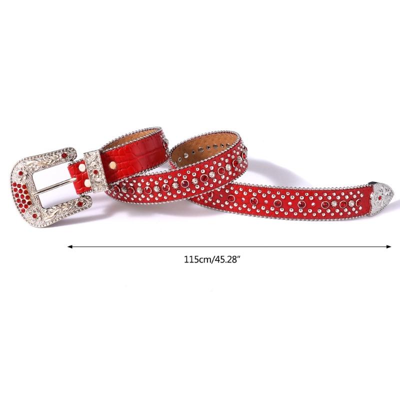 Rhinestones Studded Western Leather Belt Bling Waist Belts for Dresses Pants