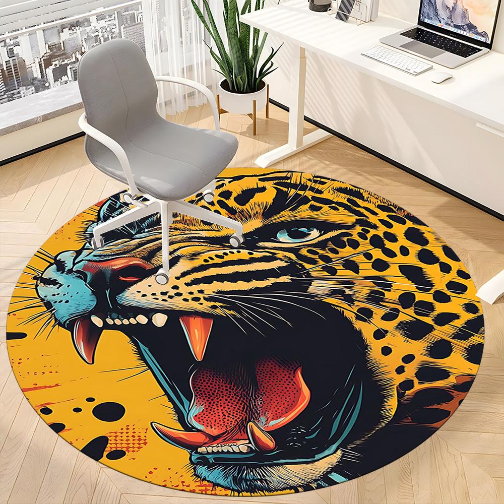 1pc Leopard Print Office Round Area Rug, Indoor Mat Suitable ForOffice, Under Office Chairs Bedroom Living Room Home Decor, Room Deco, D034