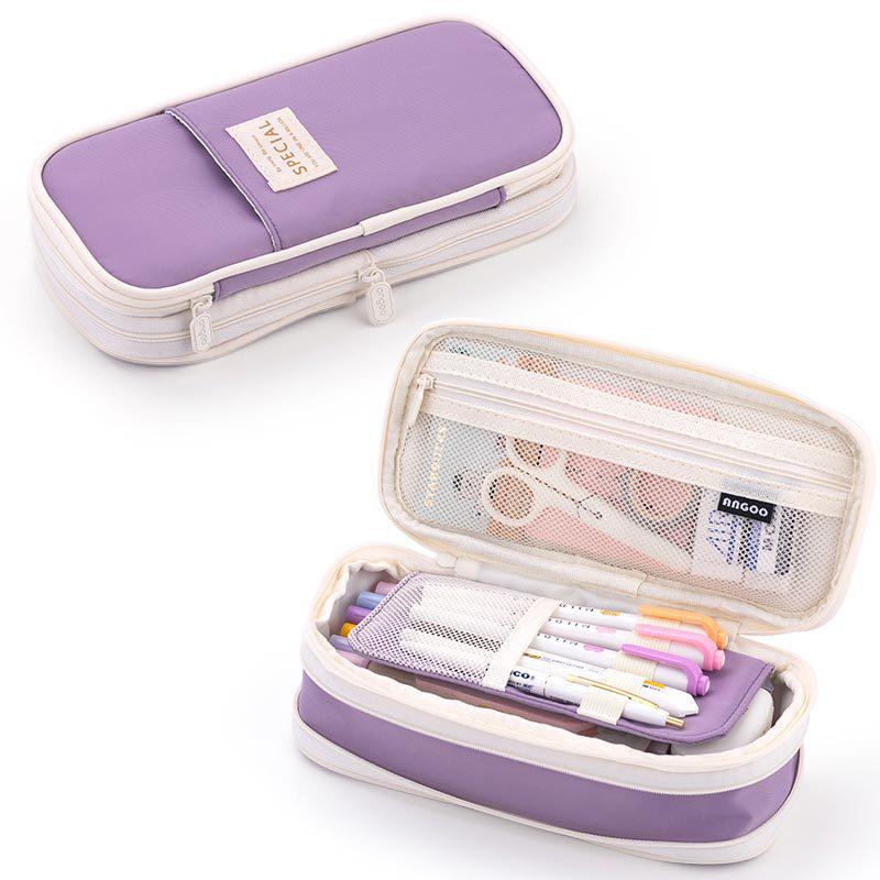 Spacious Macaron Colored Retractable Oxford Pencil Case - Compact Japanese & Korean Style for Students