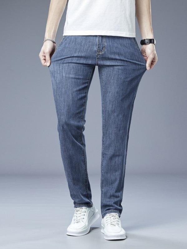 Jeans de Algodón para Hombre Moda Rectos Pantalones Casuales de Negocios Cómodos Pantalones de Marca Talla Grande